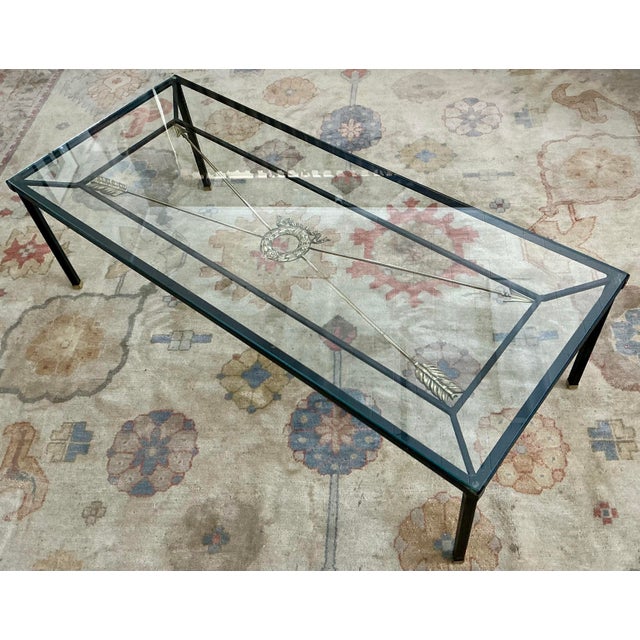 Neoclassical Vintage Neoclassical Style Iron and Brass Glass Top Coffee Table For Sale - Image 3 of 12