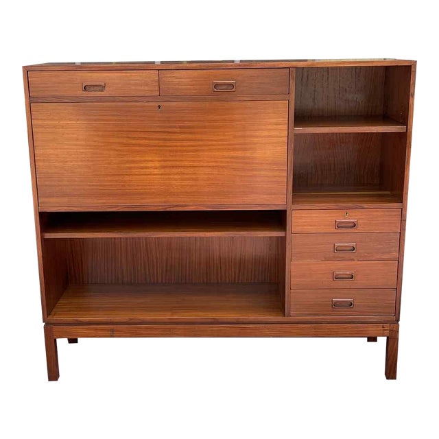 1960s Teak Danish Secretary Desk Bookcase For Sale