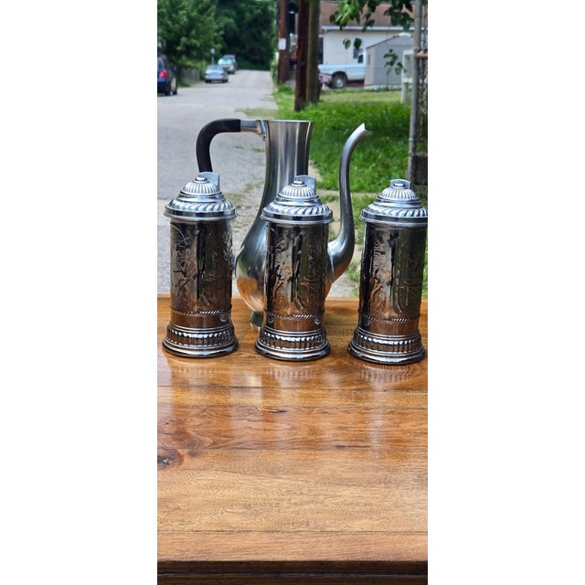Metal Vintage Silver-Plated Pitcher & Tankard Set - Mid-Century Modern Barware or Tea Service For Sale - Image 7 of 18