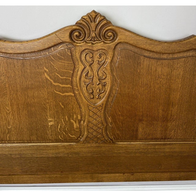 Gold Vintage French Louis XVI Oak Double Bed Frame with Carved Headboard For Sale - Image 8 of 13