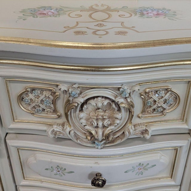 Wood Elegant Vintage Provincial Rococo Style Vanity With Mirror and Hand-Painted Floral Details For Sale - Image 7 of 7