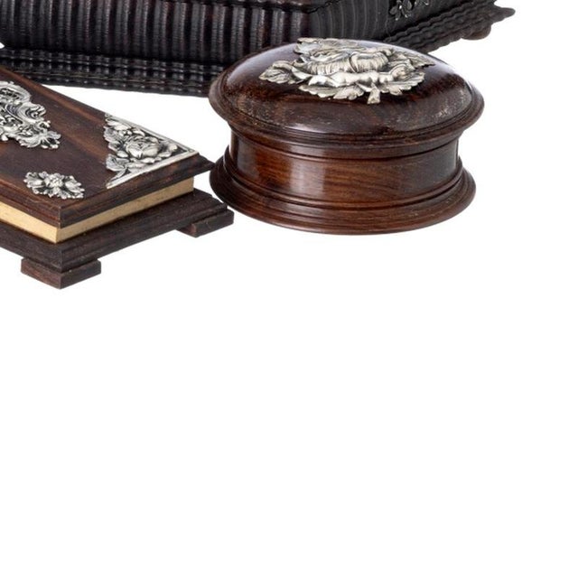 Boxes and Notepad Holder in Silver and Wood, 19th Century, Set of 4 For Sale - Image 5 of 6