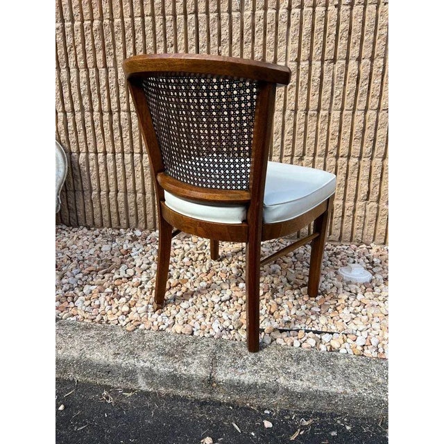 Mid 20th Century Vintage Regency Style Four Walnut Cane Back Vinyl Upholstered Dining Chairs - Set of 4 For Sale - Image 9 of 12