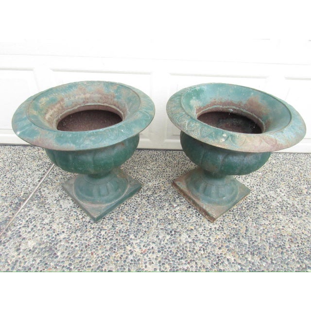 Pair of Antique French Medici Style Cast Iron Urns For Sale - Image 16 of 18
