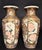 Find pair of Meiji period Japanese Satsuma 4 panel vases. Each vase featuring one panel with scholars and one panel with...