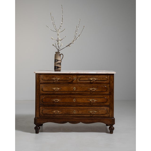 19th Century French Oak Marble-Top Chest of Drawers, Antique, France, 19th Century For Sale - Image 5 of 17