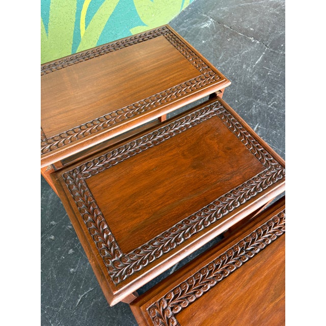 Mid-Century Modern Carved Nesting Tables For Sale - Image 3 of 10