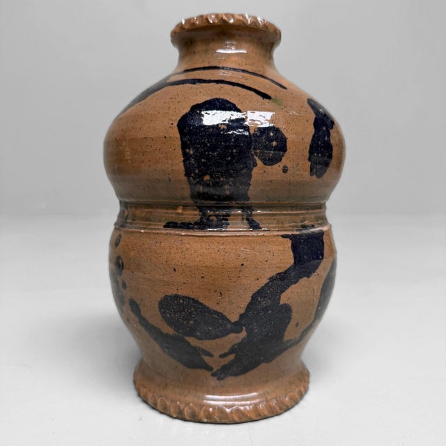 Black Vintage Dark Blue Glazed Ceramic Vase, Italy, 1990s For Sale - Image 8 of 17