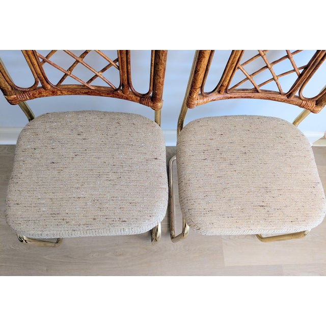 Late 20th Century 1980s Rattan and Brass Cantilever Chairs - A Pair by Cramco For Sale - Image 5 of 17