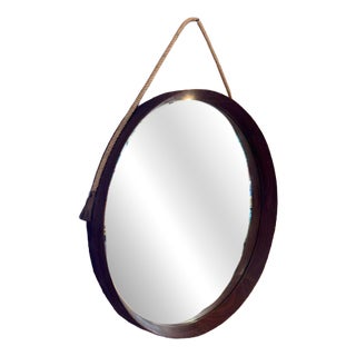 Vintage Round Mirror with Teak Frame For Sale