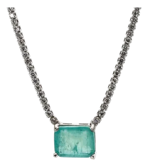 Square Paraiba Tourmaline Diamond Chain Happy Necklace