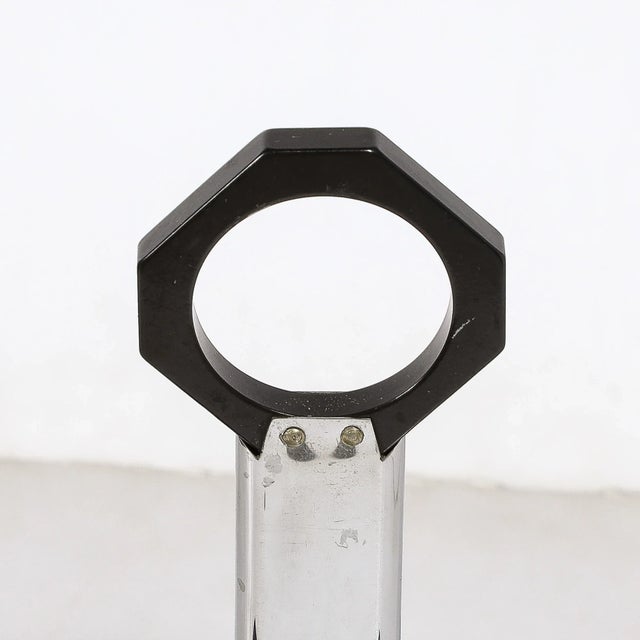 Art Deco Art Deco Machine Age Black Enamel and Chrome Scroll Form Magazine Stand by Revere For Sale - Image 3 of 11