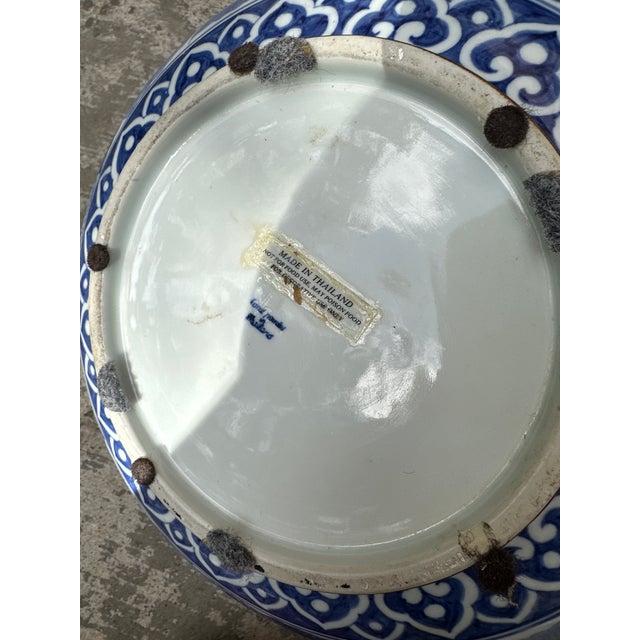 Vintage Maitland Smith Blue and White Porcelain Bowl Chinoiserie Floral Large Decorative Singing Bowl For Sale - Image 10 of 12