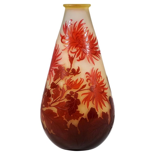 Glass Large Art Nouveau Dahlias Cameo Vase by Emile Gallé, Nancy, France, 1910s For Sale - Image 7 of 7