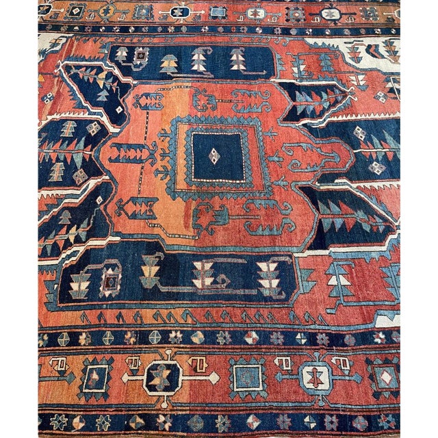 Red Antique Persian Serapi KING of KINGS DIAMOND Textile in Terracotta Rug 9.8 x 16 For Sale - Image 8 of 18