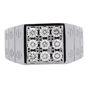 14k White Gold Diamond Cluster Mens Watch Link Style Ring Size 10