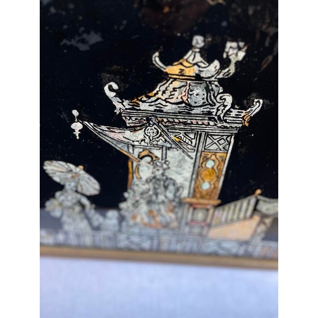 Early 20th Century Antique English Chinoiserie Tinsel Painting For Sale - Image 5 of 7