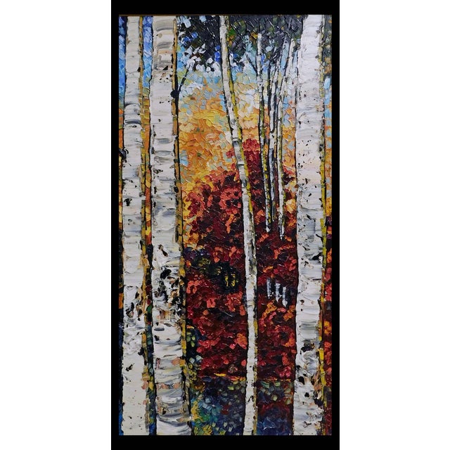 Impressionist Maya Eventov Aspen Trees Original Acrylic Painting on Canvas Custom Framed Art For Sale - Image 3 of 10