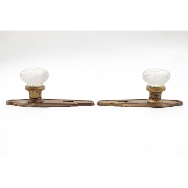 Art Deco Vintage Art Deco Clear Glass Brass Dummy Door Knob Set For Sale - Image 3 of 4