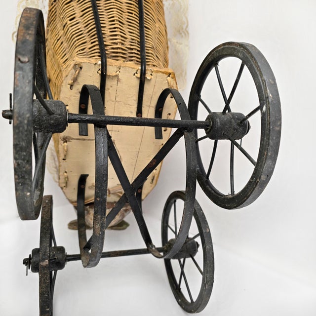 Antique American Wicker & Composition Rabbit-Form Figural Doll Carriage With Original Lining For Sale - Image 13 of 13