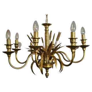 Hollywood Regency Golden Chandelier, 1970s For Sale