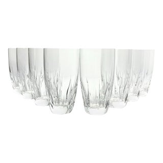 1960s Vintage 8 Crystal Highball Tumbler Glasses, Sharp Flame Cuts For Sale