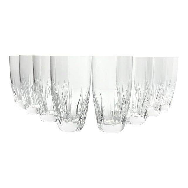 1960s Vintage 8 Crystal Highball Tumbler Glasses, Sharp Flame Cuts For Sale