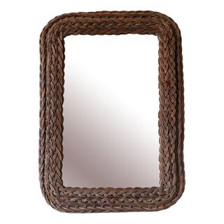 Modern Italian Rattan & Bamboo Rectangular Wall Mirror, 1960s For Sale
