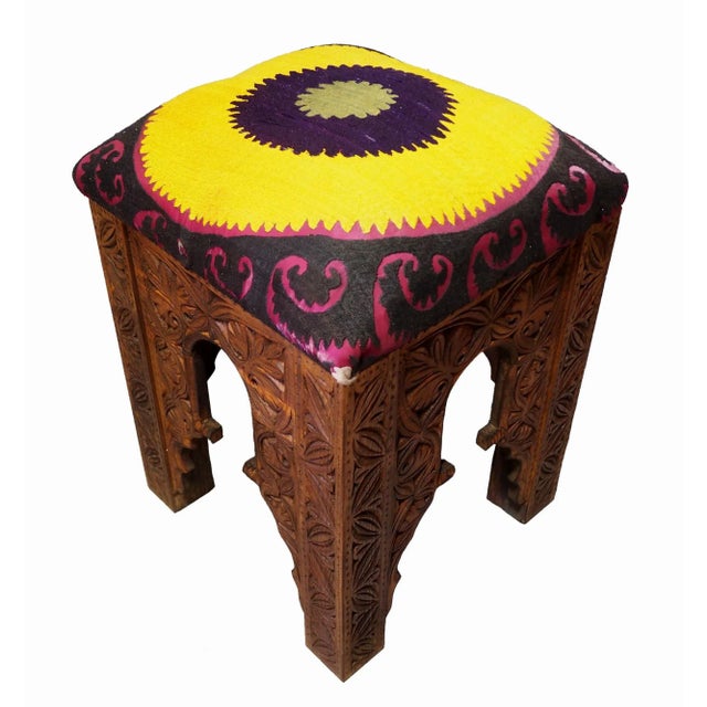 Vintage Hand-Carved Wooden Stoll Chair, Afghanistan For Sale - Image 12 of 12