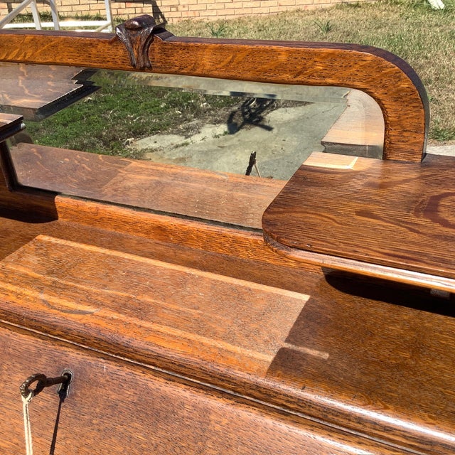 Antique Oak Carved Slant Front Desk For Sale - Image 11 of 12