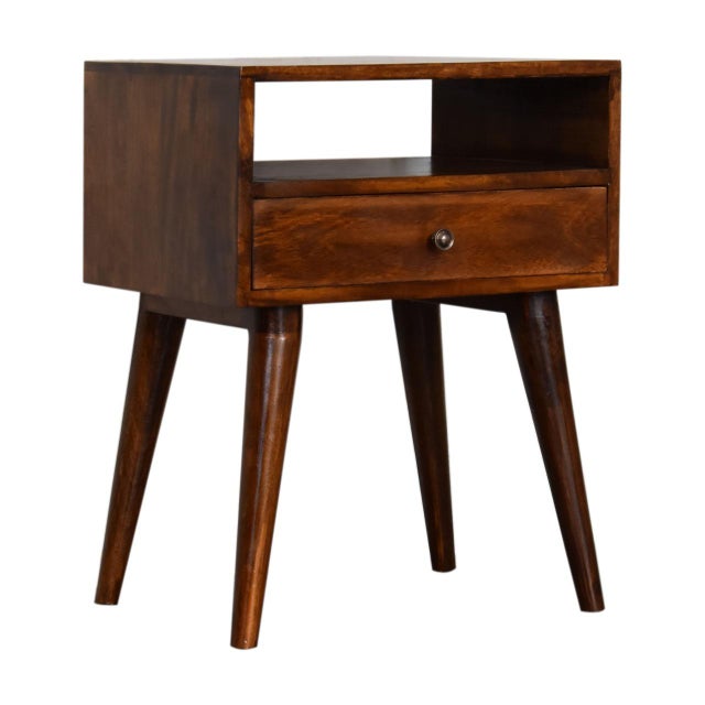 Modern Solid Chestnut Night Table With Brass Details For Sale - Image 3 of 8