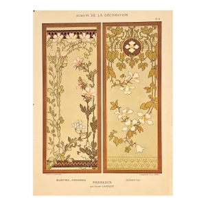 C1900 Antique French Art Nouveau Floral Botanical Lithograph by Lambert