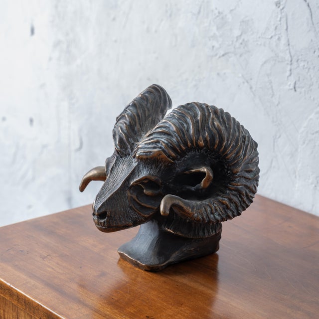 Metal A Bronze Ram's Head, 20th Century For Sale - Image 7 of 14