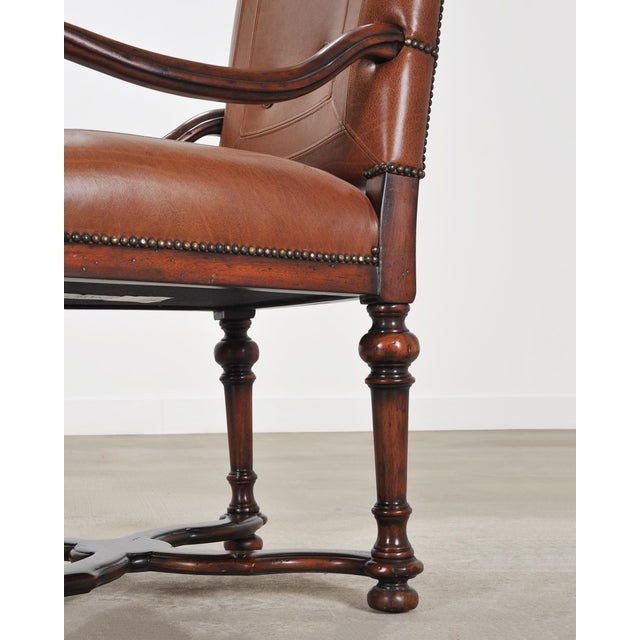 Pair of Louis XIII Baroque Style Mahogany Leather Armchairs For Sale - Image 16 of 18