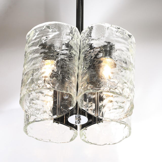 Metal 1970s Mid-Century Modern Hand-Blown Murano Mottled Glass & Nickel Chandelier by Mazzega For Sale - Image 7 of 18