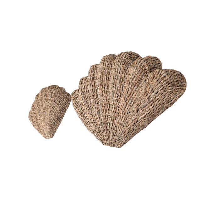 Brown Pottery Barn Wicker Clam Shell Sculptural Wall Art-a Pair For Sale - Image 8 of 13