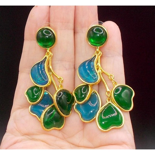 This gorgeous pair of 1980s Gripoix Blue and Green Abstract Dangle Earrings will garner so many "oohs and aahs" next time...