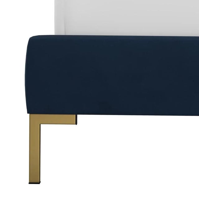 King Platform Bed with Y Legs in Velvet Ink For Sale - Image 4 of 6