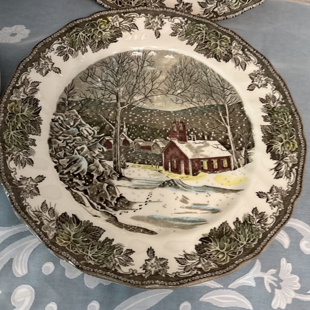 1990s Vintage Mid-Century Modern Johnson Brothers Friendly Village Dinner Plates Set of 4 For Sale - Image 5 of 6