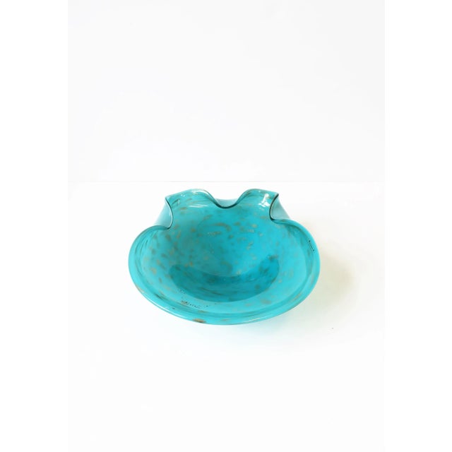 Glass Italian Murano Art Glass Bowl in Turquoise Blue For Sale - Image 7 of 12