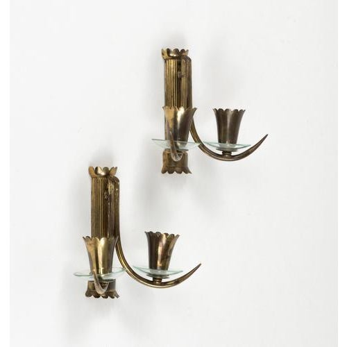 Mid-Century Modern Mid-Century Sconces in Brass and Glass in the style of Gio Ponti, Italy, 1950s For Sale - Image 3 of 17