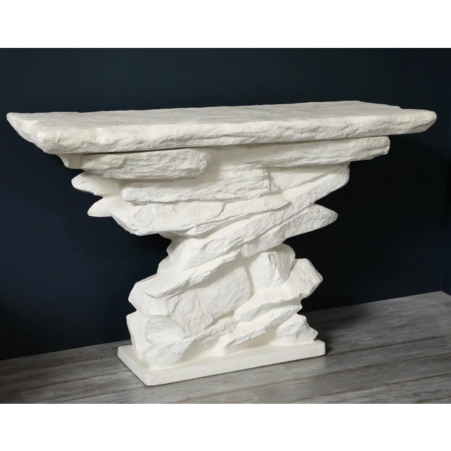 1970s White Plaster Faux Bois Console Attributed to Sirmos After Emilio Terry For Sale - Image 9 of 9