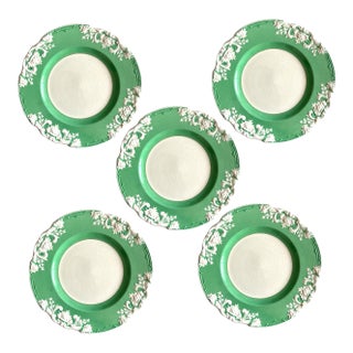 Antique English Green Marlborough Salad Plates by George Jones & Sons - Set of 5 For Sale