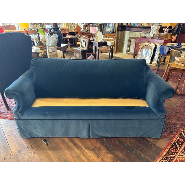 1970s Vintage Velvet Cobalt Blue Sofa For Sale - Image 5 of 10