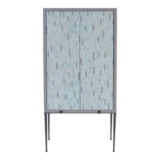 A Stylish Cerused Oak Cabinet With Mosaic Glass Doors C 1980s For Sale