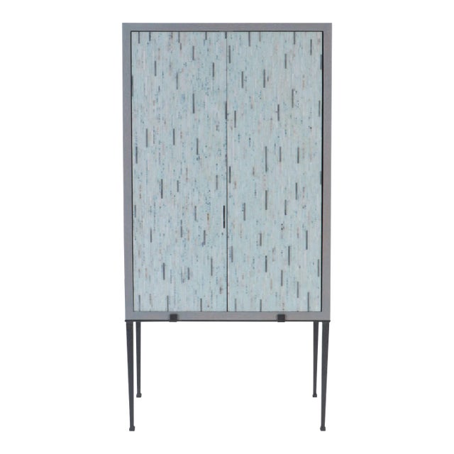 A Stylish Cerused Oak Cabinet With Mosaic Glass Doors C 1980s For Sale