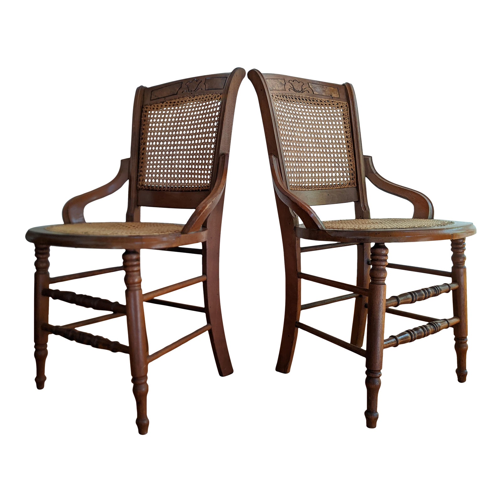 Victorian Walnut Hand Caned Chairs a Pair Chairish