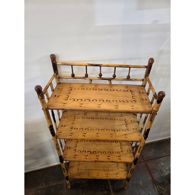 Yellow Burnt Bamboo Ball Finals 4 Shelf Etagere Victorian Bookcase For Sale - Image 8 of 9
