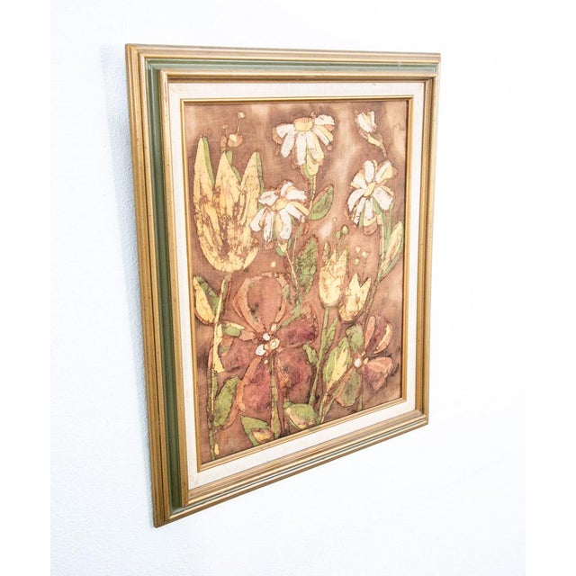 Mid-Century Modern Mid Century Modern Tapestry Floral Batik Fabric Original Art Lenea Flowers MCM For Sale - Image 3 of 12