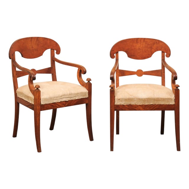 Pair Swedish Empire Armchairs, Early 19th C For Sale
